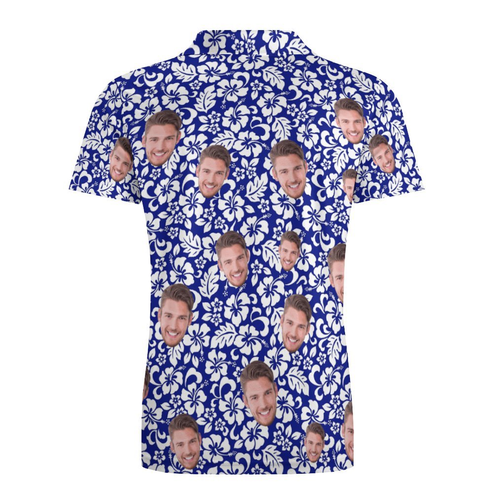 Custom Face Polo Shirt For Men Personalized Blue Hawaiian Golf Shirts - auphotoblanket