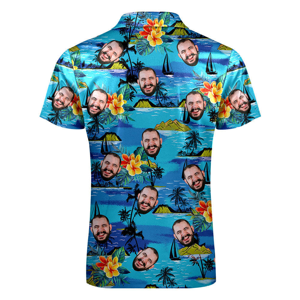 Custom Face Men's Polo Shirt with Zipper Funny Polo Shirt for Boyfriend or Husband - auphotoblanket