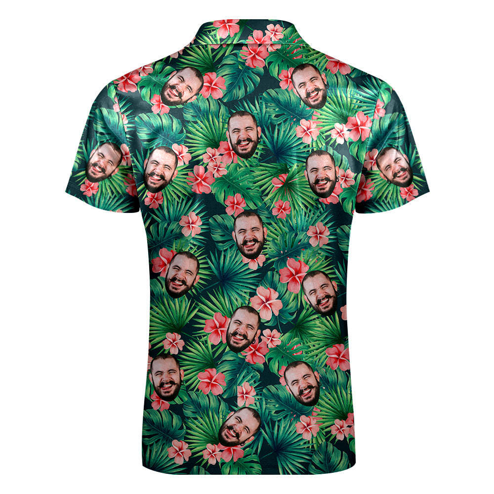 Custom Polo Shirt with Zipper Personalized Face Hawaiian Style Men's Polo Shirt - auphotoblanket