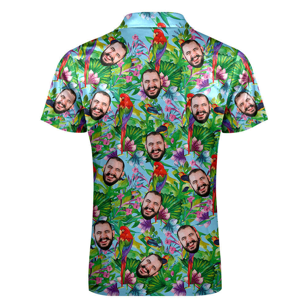 Custom Polo Shirt with Zipper Personalized Face Hawaiian Style Men's Polo Shirt for Him - auphotoblanket