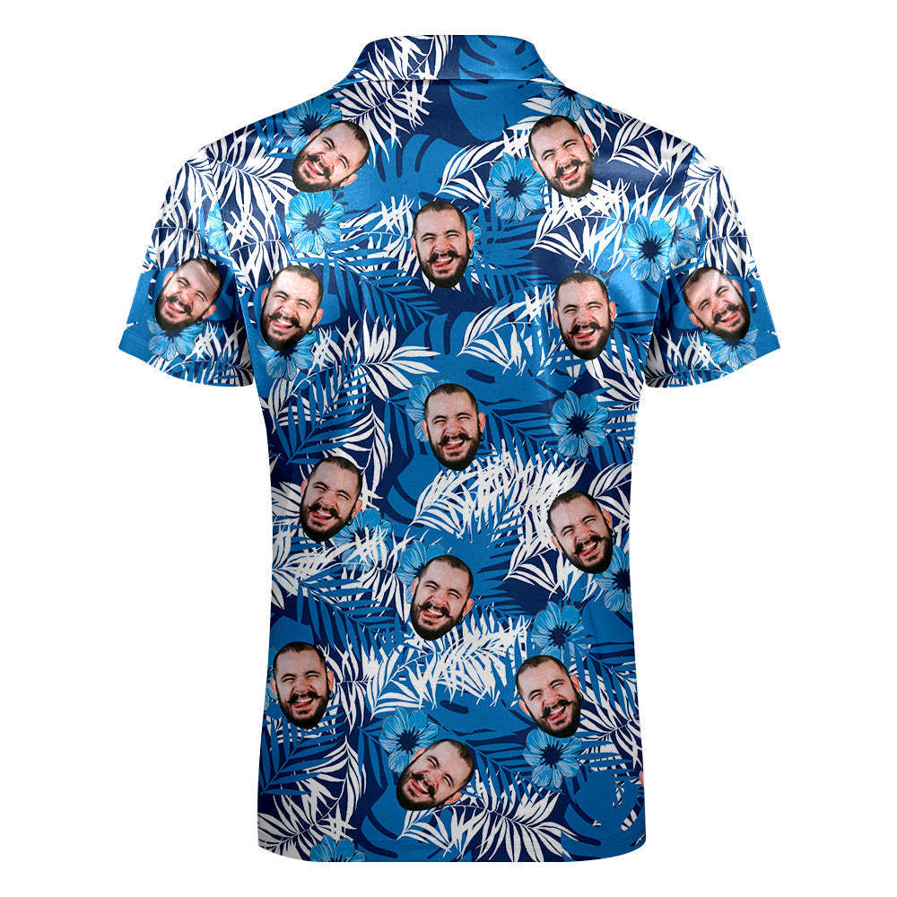 Custom Face Polo Shirt with Zipper Personalized Hawaiian Style Polo Shirt for Men - auphotoblanket