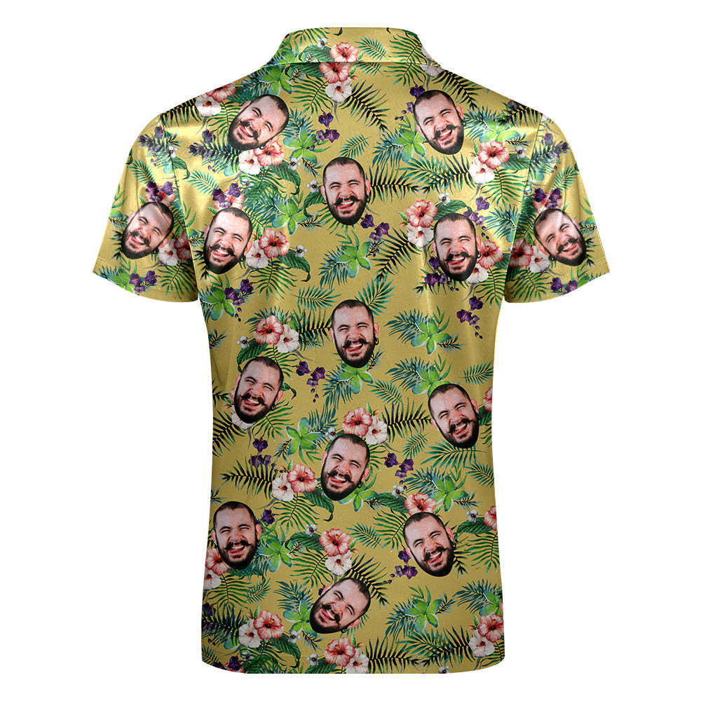 Custom Funny Polo Shirt with Zipper Personalized Face Hawaiian Style Polo Shirt for Men - auphotoblanket