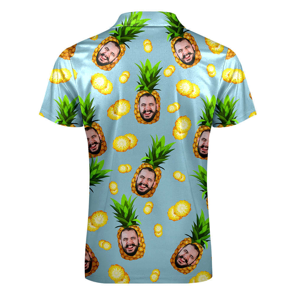 Custom Face Polo Shirt with Zipper Personalized Funny Pineapple Pattern Men's Polo Shirt - auphotoblanket