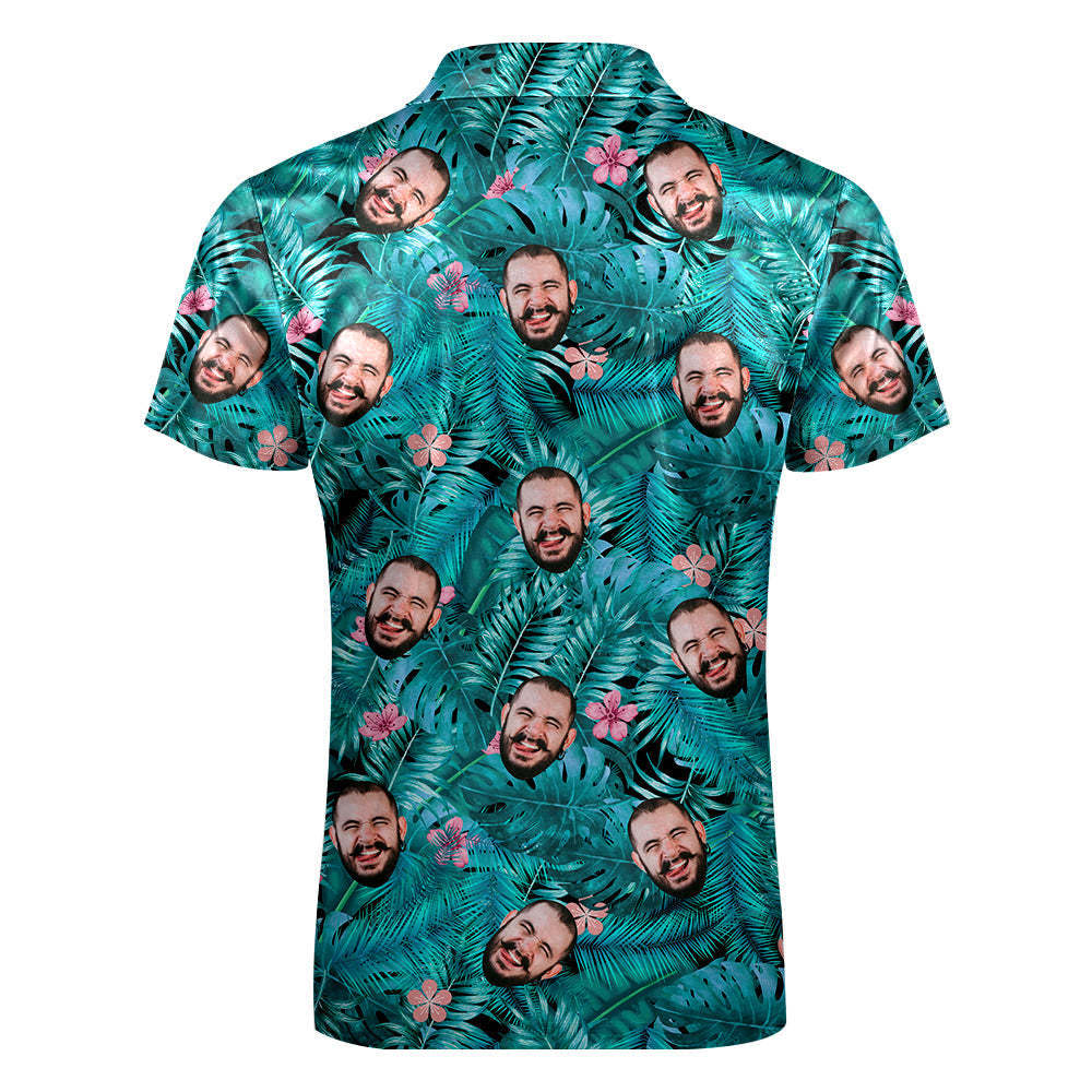 Custom Hawaiian Style Polo Shirt with Zipper Personalized Face Polo Shirt for Boyfriend or Husband - auphotoblanket