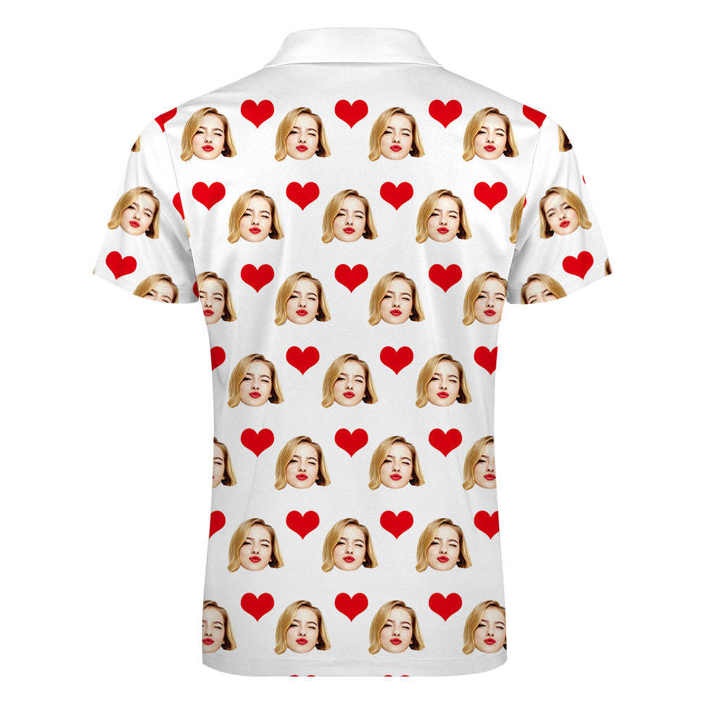 Custom Face Polo Shirt with Zipper Men's Polo Shirt for Boyfriend or Husband - auphotoblanket
