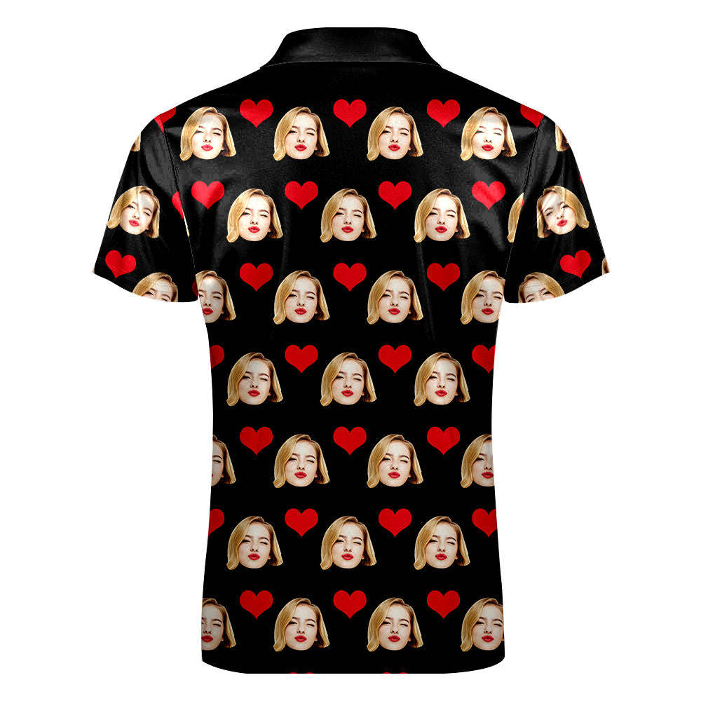 Custom Face Polo Shirt with Zipper Men's Polo Shirt for Boyfriend or Husband - auphotoblanket