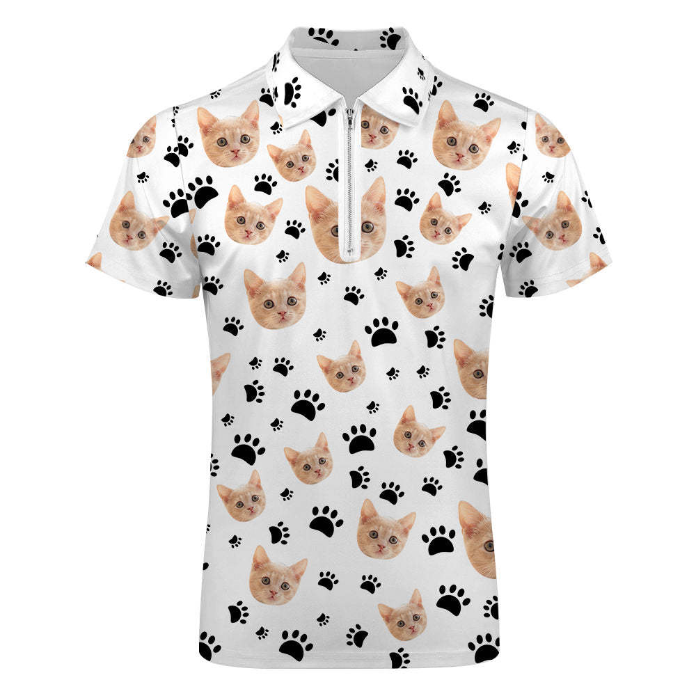 Custom Face Polo Shirt with Zipper Men's Polo Shirt for Pet Lovers - auphotoblanket