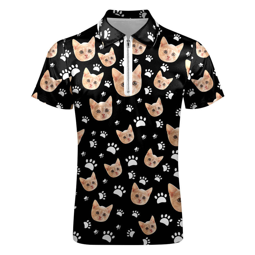 Custom Face Polo Shirt with Zipper Men's Polo Shirt for Pet Lovers - auphotoblanket