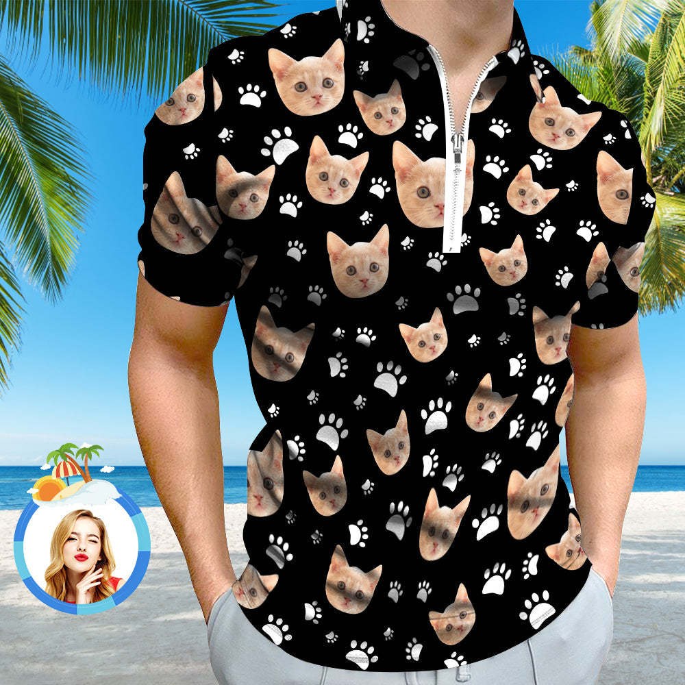 Custom Face Polo Shirt with Zipper Men's Polo Shirt for Pet Lovers - auphotoblanket