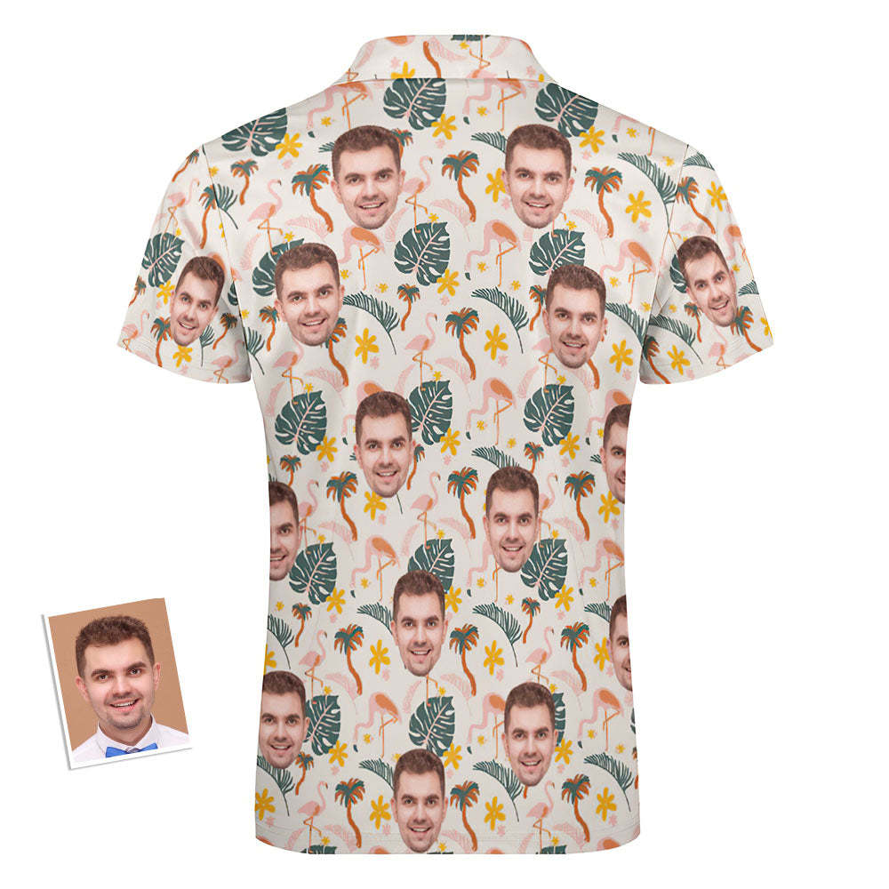Custom Flamingo Wild Floral Men's Polo Shirt Personalized Face Funny Polo Shirt with Zipper - auphotoblanket