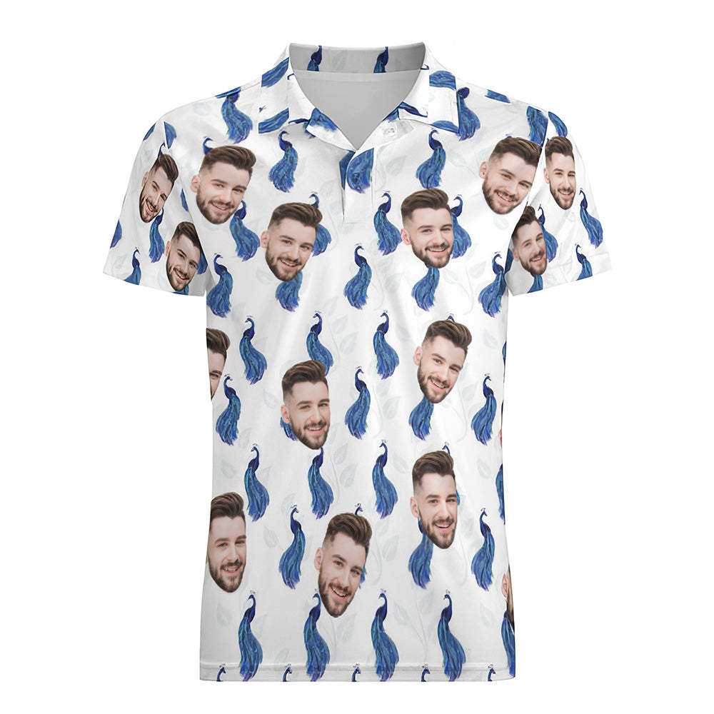 Men's Custom Face Shirt Personalized Golf Shirts Pink Royal Blue Peacock - auphotoblanket