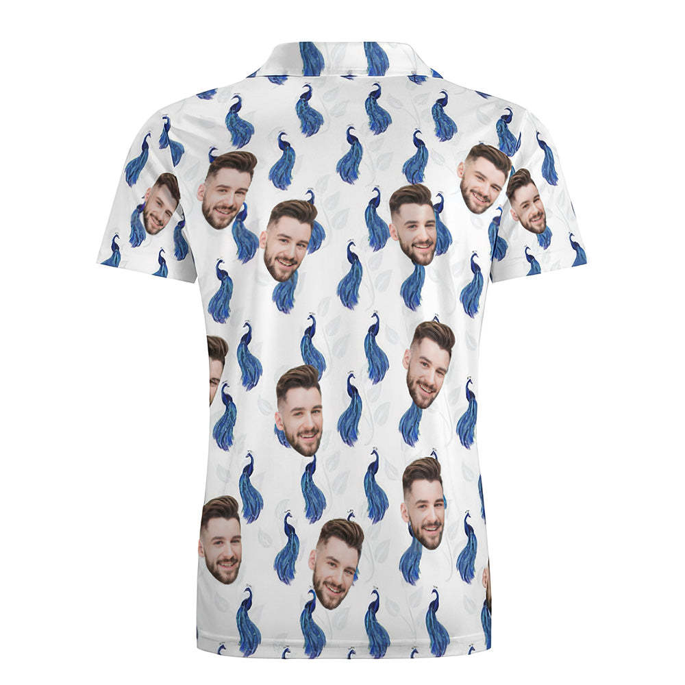 Men's Custom Face Shirt Personalized Golf Shirts Pink Royal Blue Peacock - auphotoblanket