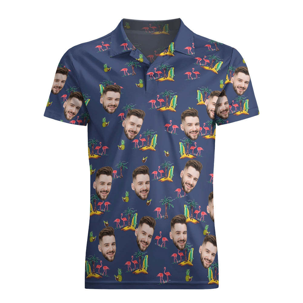 Men's Custom Face Shirt Personalized Golf Shirts For Him Coconut Flamingo - auphotoblanket
