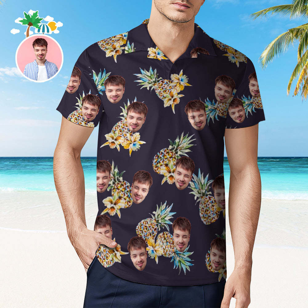 Men's Custom Face Shirt Personalized Golf Shirts For Him Vintage Pineapple And Orchid - auphotoblanket