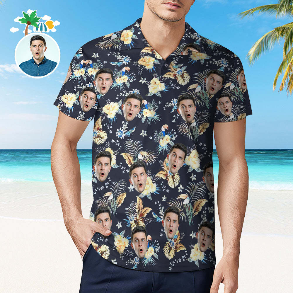 Men's Custom Face Shirt Personalized Golf Shirts For Him Tropical Print - auphotoblanket