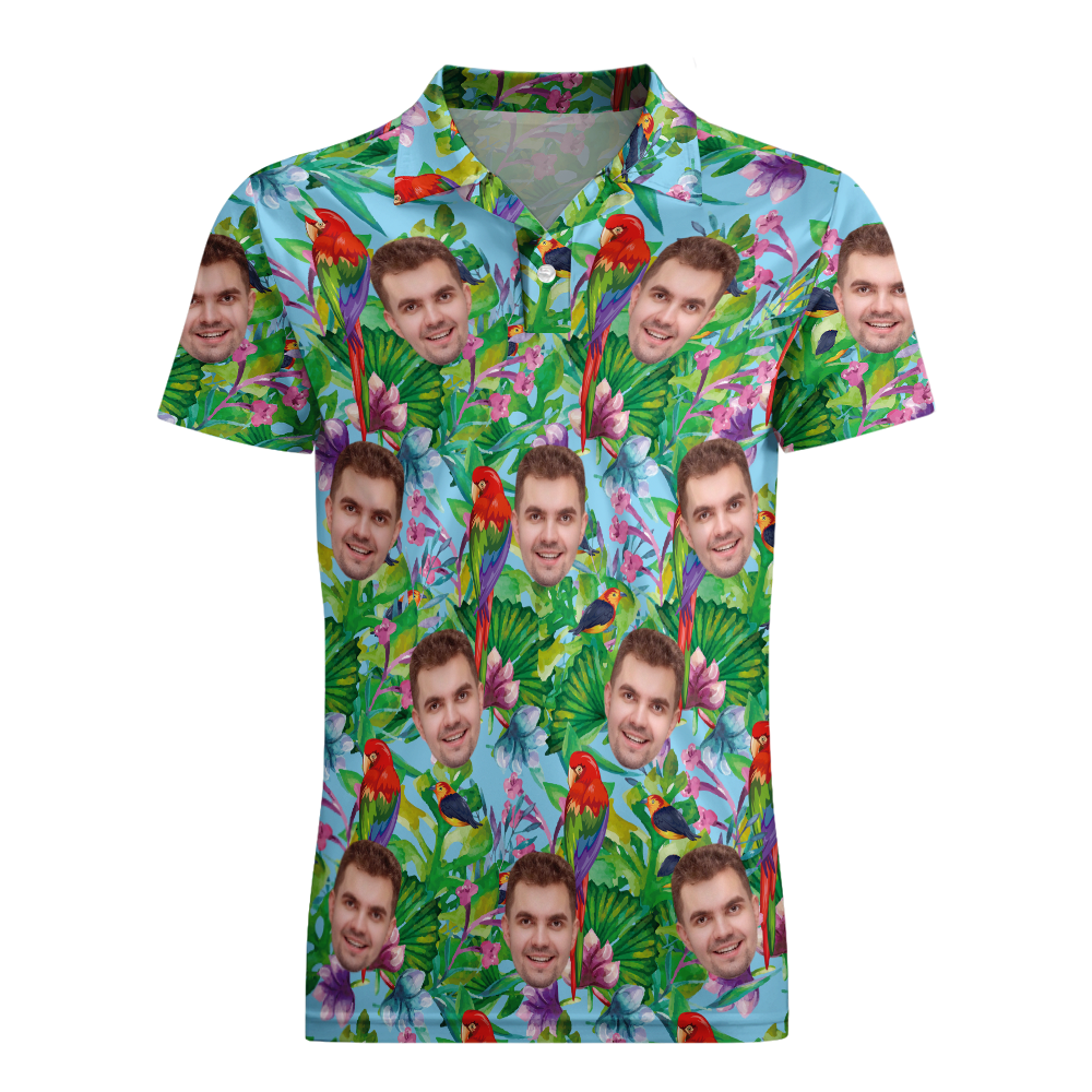 Men's Custom Face POLO Shirt Personalized Golf Shirts For Him Colorful Parrot - auphotoblanket