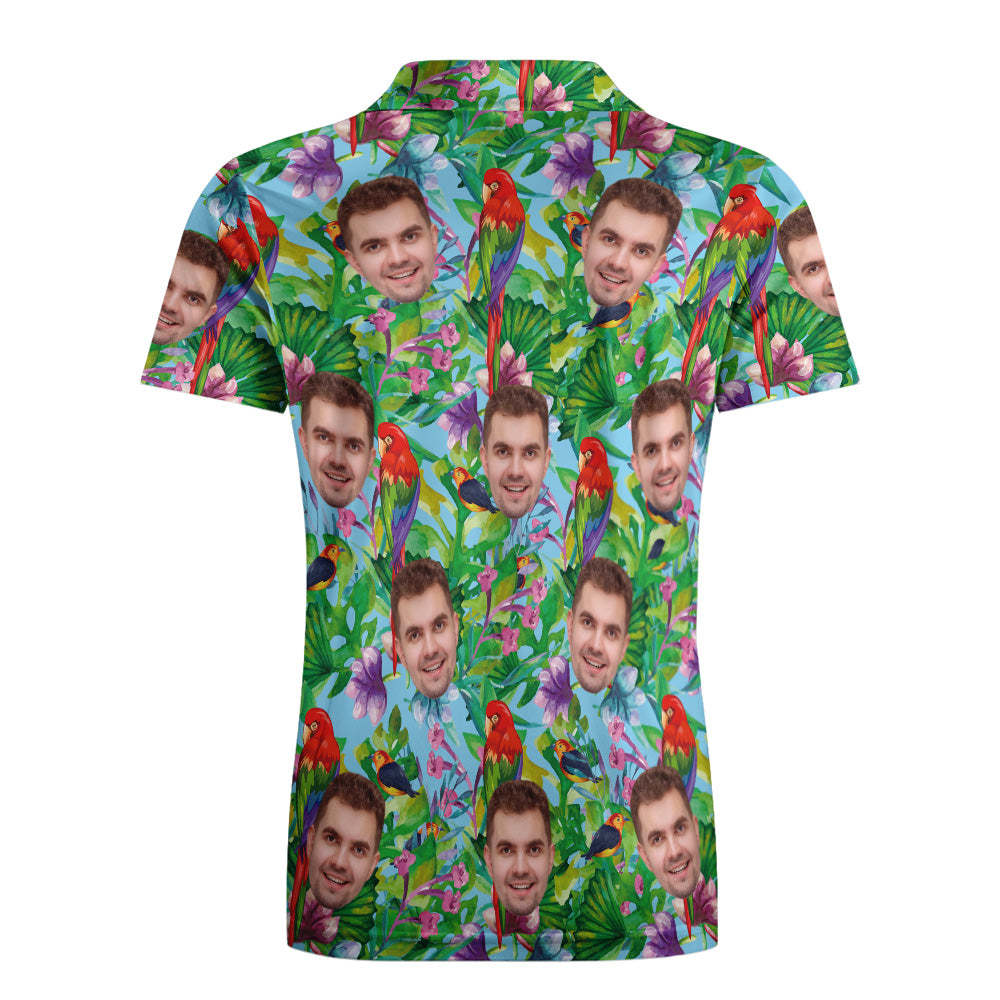 Men's Custom Face POLO Shirt Personalized Golf Shirts For Him Colorful Parrot - auphotoblanket