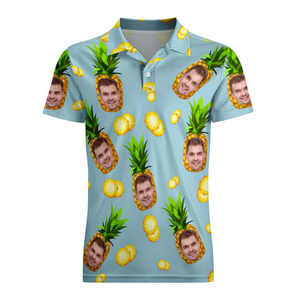 Men's Custom Face POLO Shirt Personalized Golf Shirts For Him Big Pineapple - auphotoblanket