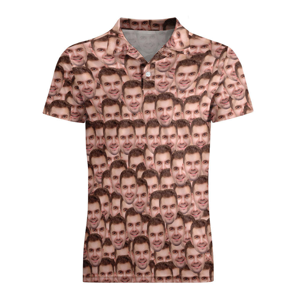 Men's Custom Face POLO Shirt Personalized Golf Shirts For Him Face Mash - auphotoblanket