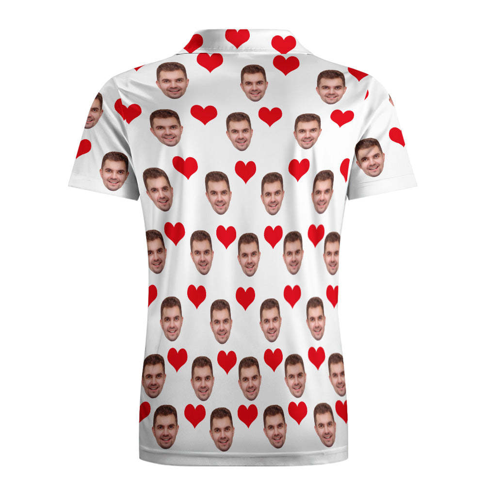 Men's Custom Face POLO Shirt Personalized Golf Shirts For Him Love Heart - auphotoblanket