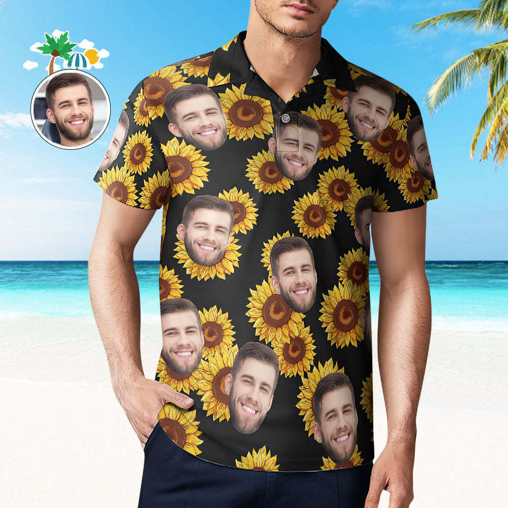 Custom Face Sunflower Men's Polo Shirt - auphotoblanket