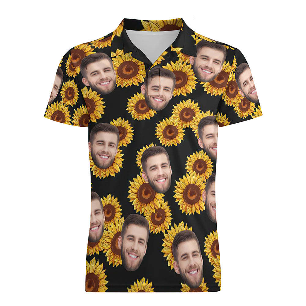 Custom Face Sunflower Men's Polo Shirt - auphotoblanket