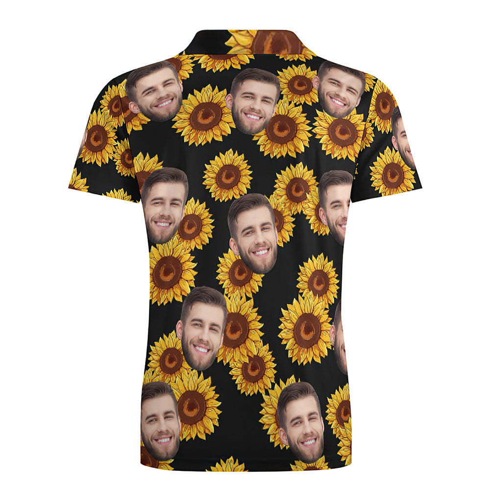 Custom Face Sunflower Men's Polo Shirt - auphotoblanket