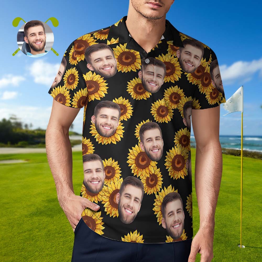 Custom Face Sunflower Men's Polo Shirt - auphotoblanket