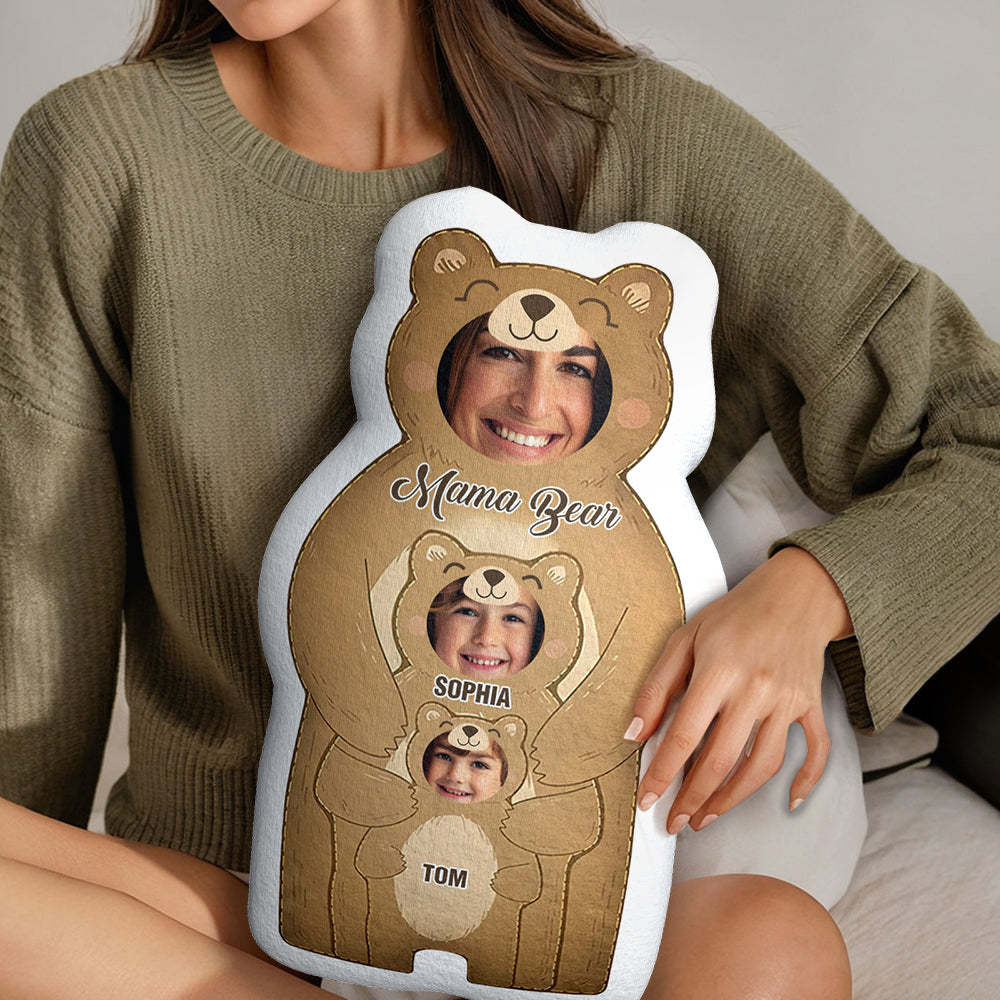 Custom Photo Pillow Bear Mom with Kids Personalized Names Gifts for Mom - auphotoblanket