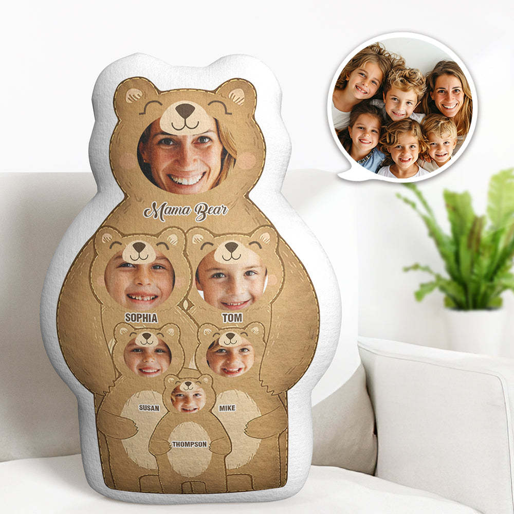 Custom Photo Pillow Bear Mom with Kids Personalized Names Gifts for Mom - auphotoblanket