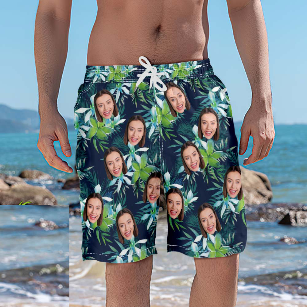 Men's Custom Face Beach Trunks Photo Shorts - Coconut tree - auphotoblanket