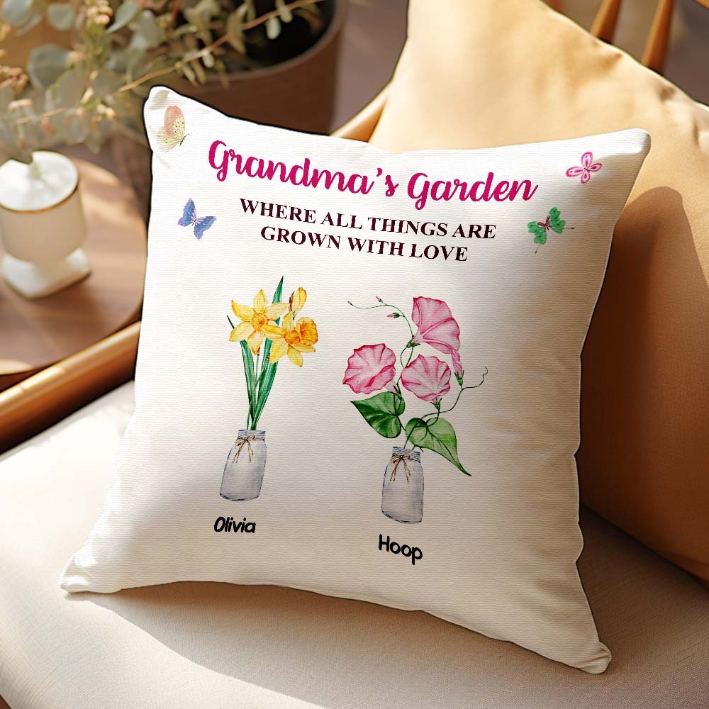 Custom Birth Flower Pillow Where Things Are Grown With Love Throw Pillow Gifts For Her - auphotoblanket