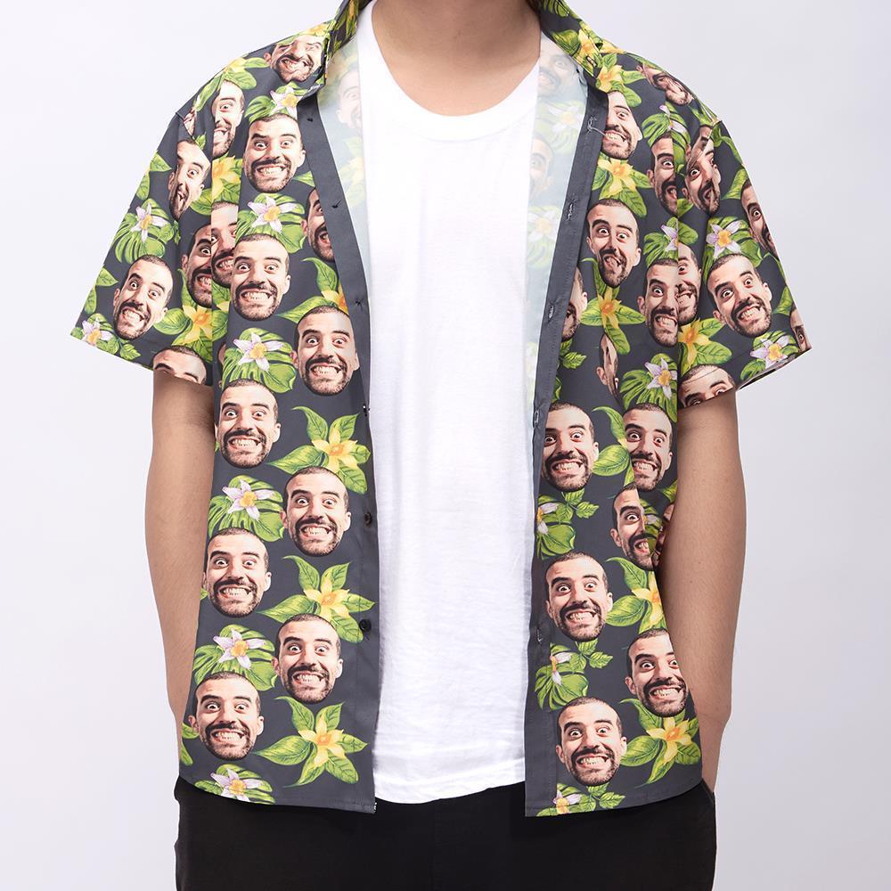 Custom Face Hawaiian Shirt All Over Print Flamingo Flowers And Leaves Custom Dog Photo Button up Shirts