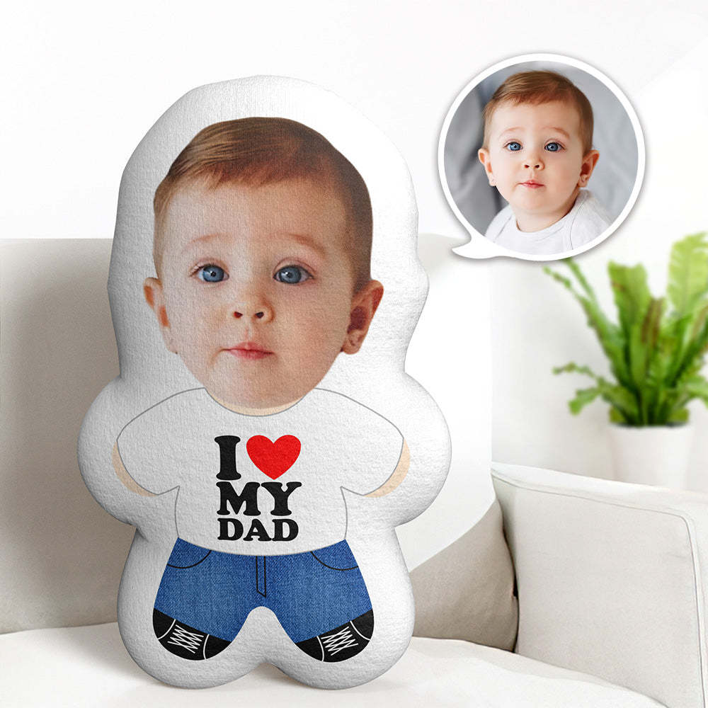 Personalized Photo Throw Pillow I Love Dad Custom Face Gifts Minime Doll Pillow - auphotoblanket