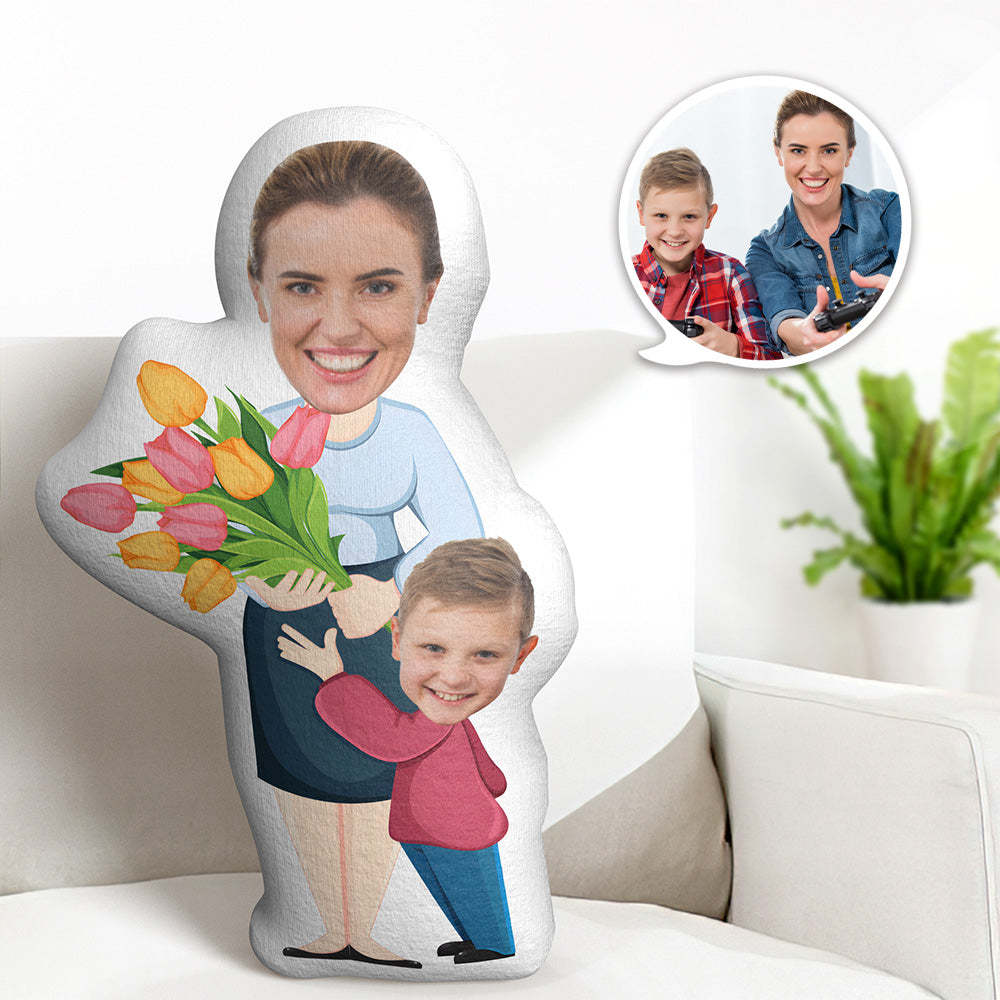 Custom Face Gifts Mother's Day With Flowers Minime Throw Pillow Your Own Photo Pillow - auphotoblanket