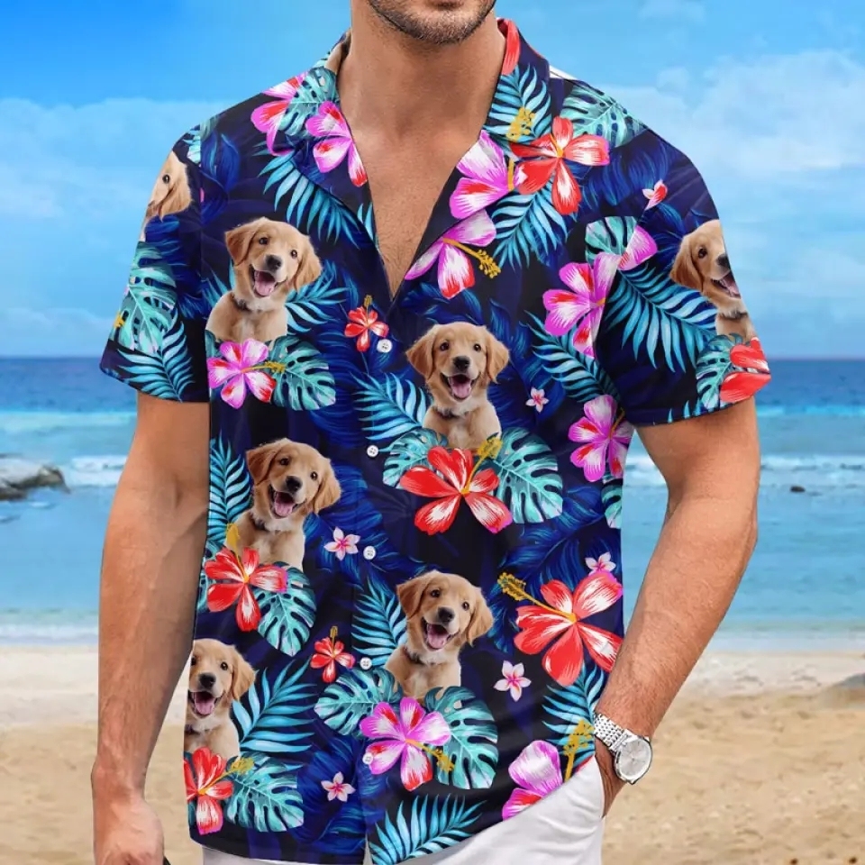 Custom Photo It's Summer & Time For Wandering - Dog & Cat Personalized Custom Unisex Tropical Hawaiian Aloha Shirt - Summer Vacation Gift, Gift For Pet Owners, Pet Lovers - auphotoblanket