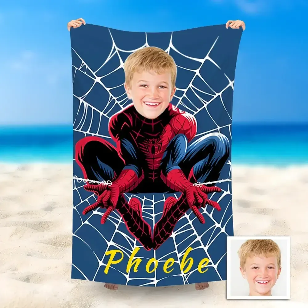 Custom Photo Beach Towel, Hot Spiderman Super Hero Swimming Towel, Quick Dry Bath Towel - auphotoblanket