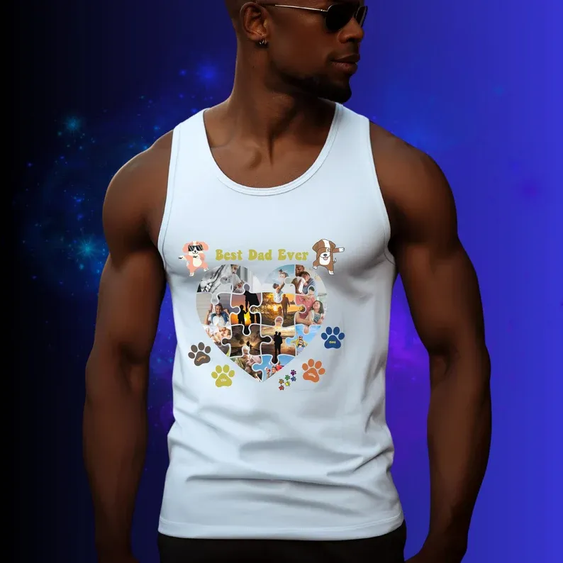 Custom Tank Top for Dog Dads, Best Dad Ever Shirt, Father's Day/Birthday Gifts for Dad Graphic Tee for Summer - auphotoblanket