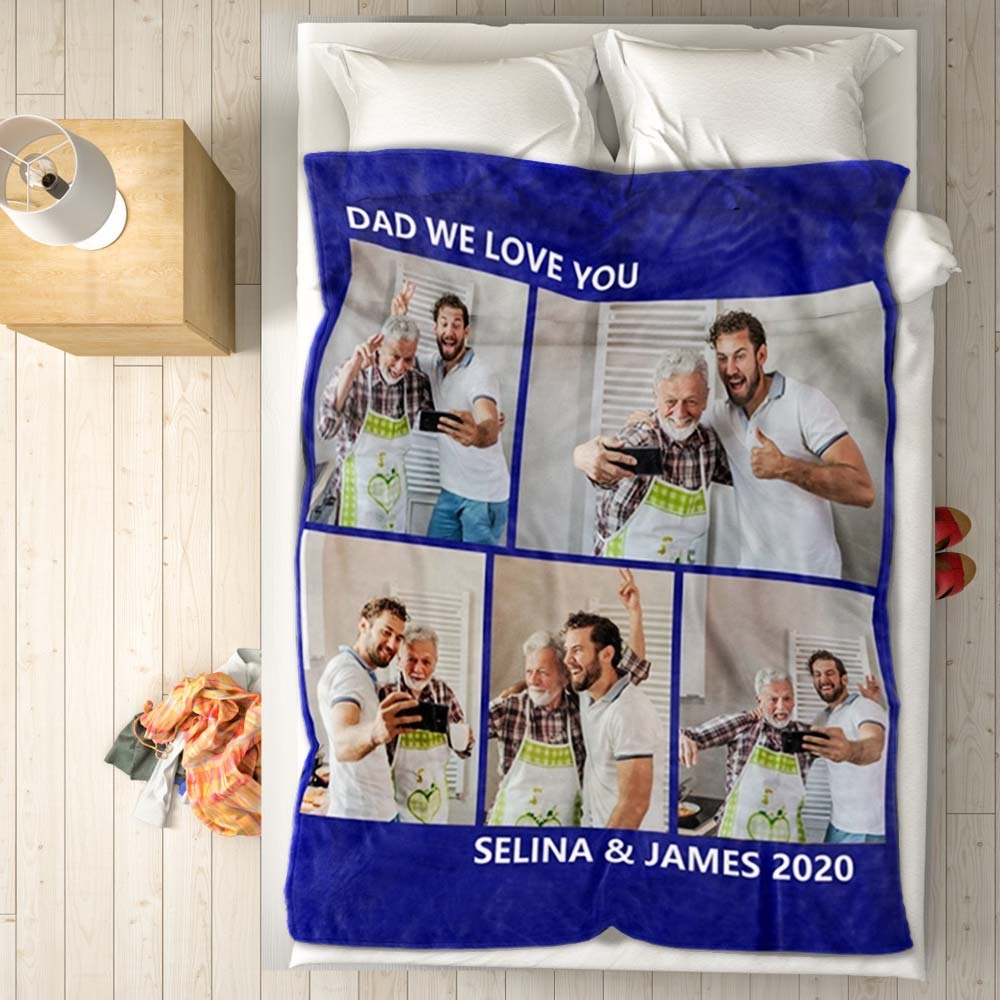 Custom Dad Blanket Personalized Photo Blankets Custom Collage Blankets Gift for Father's Day - auphotoblanket