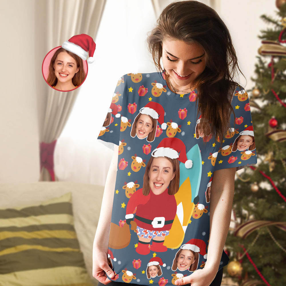 Custom Face T-shirt Santa Surfing Christmas Gifts - My Photo Socks AU