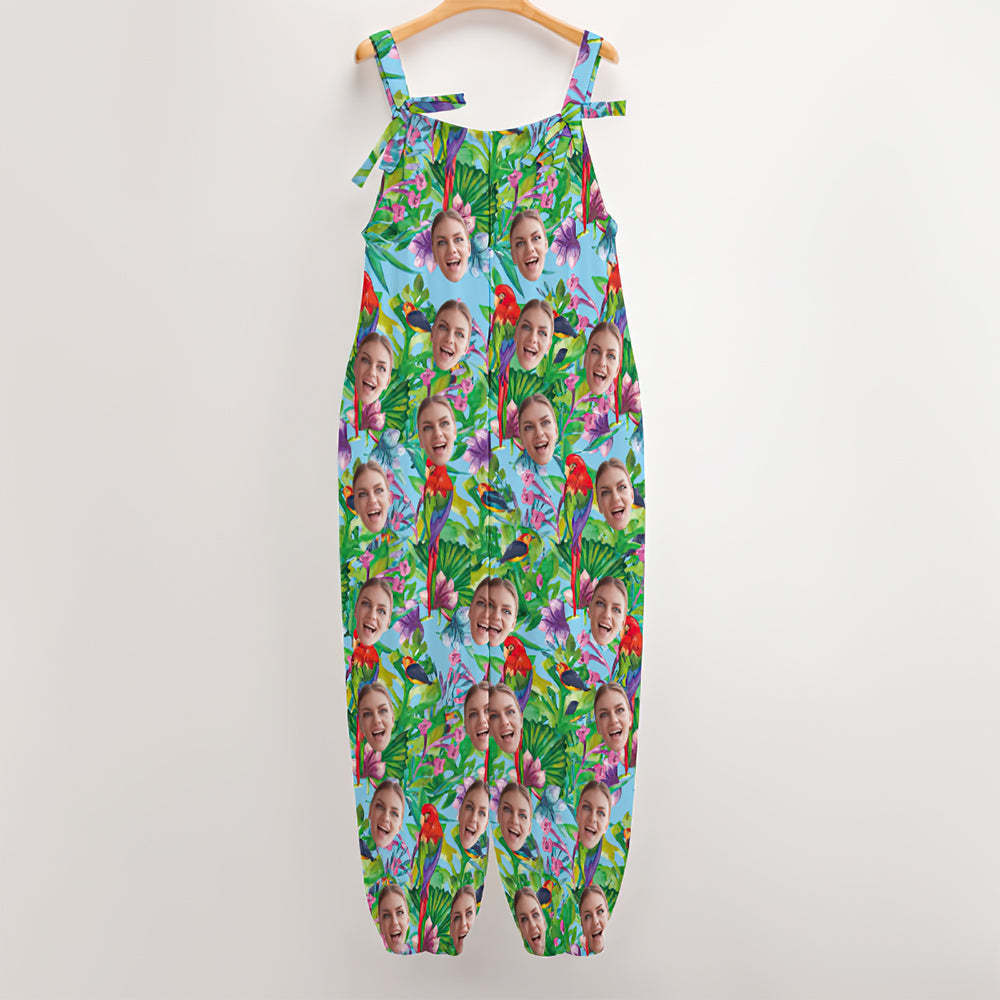 Custom Face Jumpsuit With Suspender Hawaiian Style Parrot Rompers - My Photo Socks AU