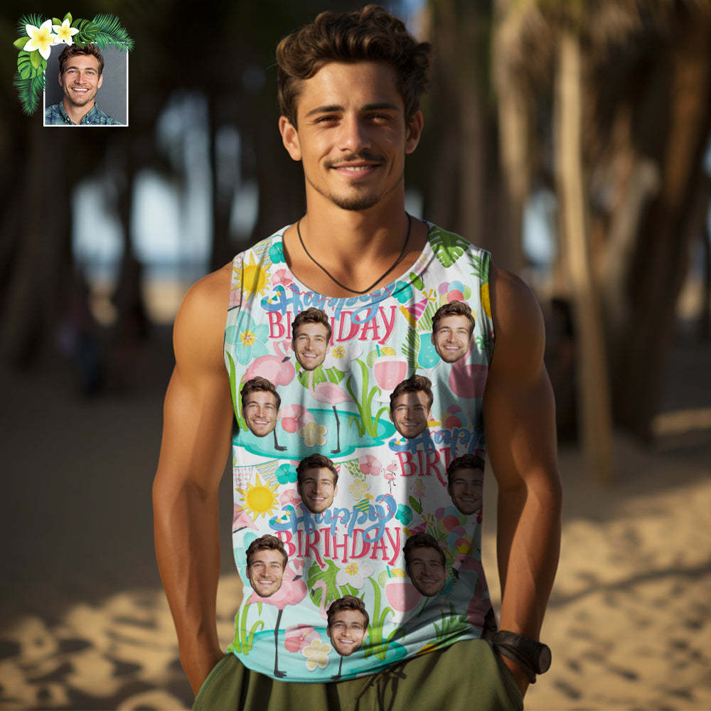 Custom Thick Face Tank Tops Men's Sleeveless Shirt Happy Birthday - My Photo Socks AU