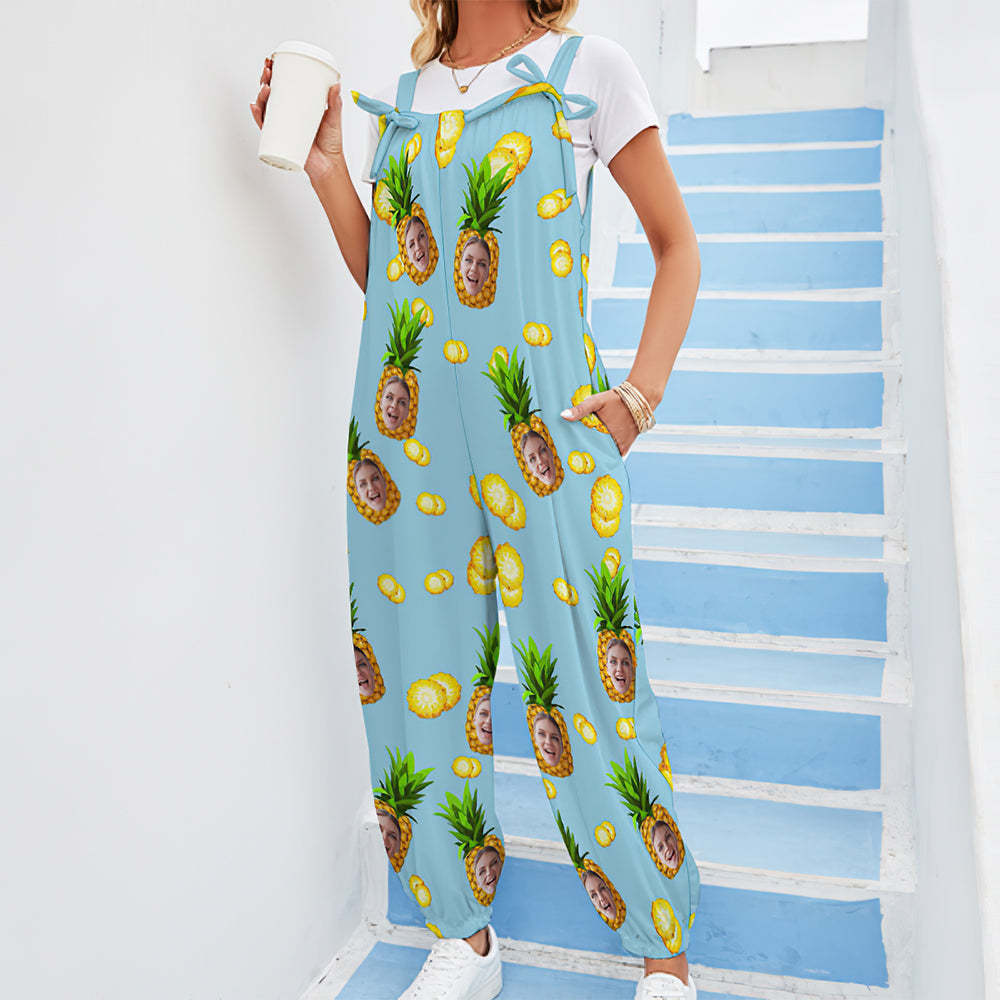 Custom Face Jumpsuit With Suspender Hawaiian Style Big Pineapple Rompers - My Photo Socks AU