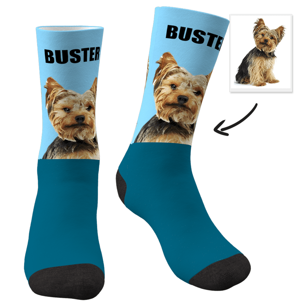 Custom Photo Dog Socks Painted Art Portrait With Your Text - MyPhotoSocksAU