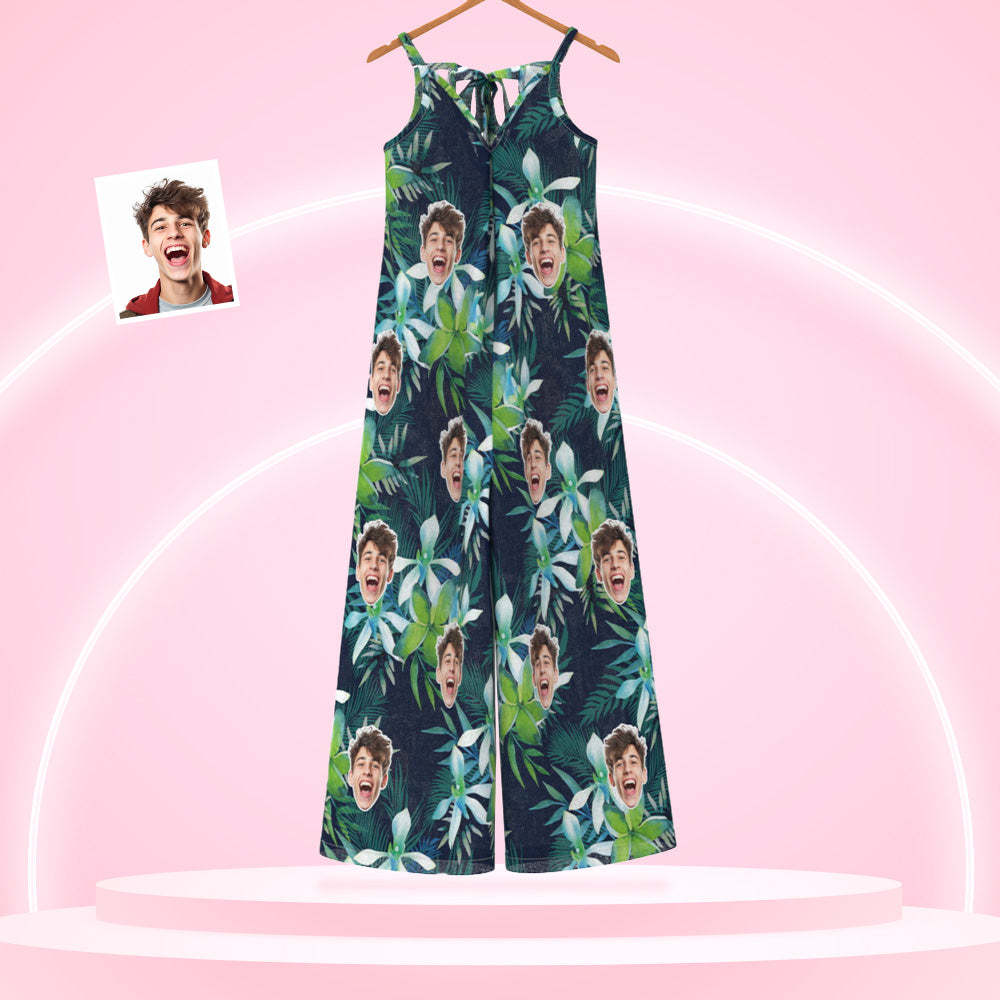 Custom Face Loose Jumpsuit With Wide Leg Tropical Style Rompers - My Photo Socks AU