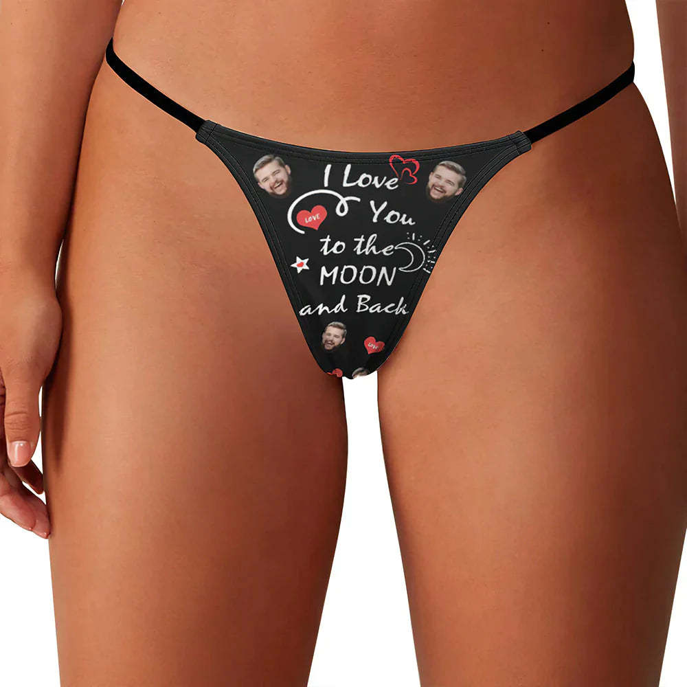 Custom Face Women's Tanga Thong I Love You To The Moon And Back Valentine's Day Gift - My Photo Socks AU