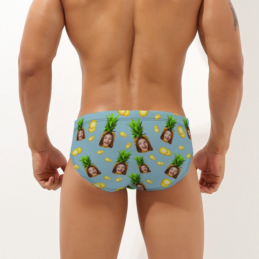 Custom Face Hawaiian Style Men's Swimming Trunks Personalized Pineapple Triangle Swim Briefs - My Photo Socks AU