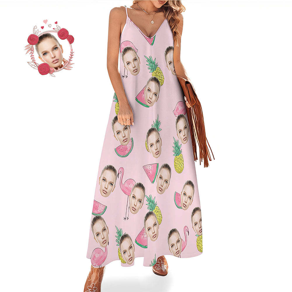 Custom Face Hawaiian Style Long Dress Flamingo Pink Sling Dress - My Photo Socks AU