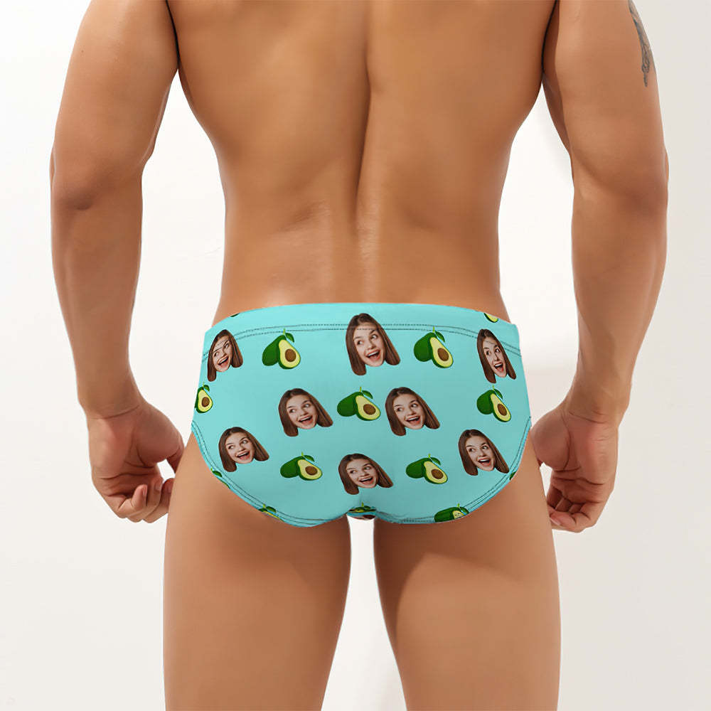 Custom Face Hawaiian Style Men's Swimming Trunks Personalized Avocado Triangle Swim Briefs - My Photo Socks AU