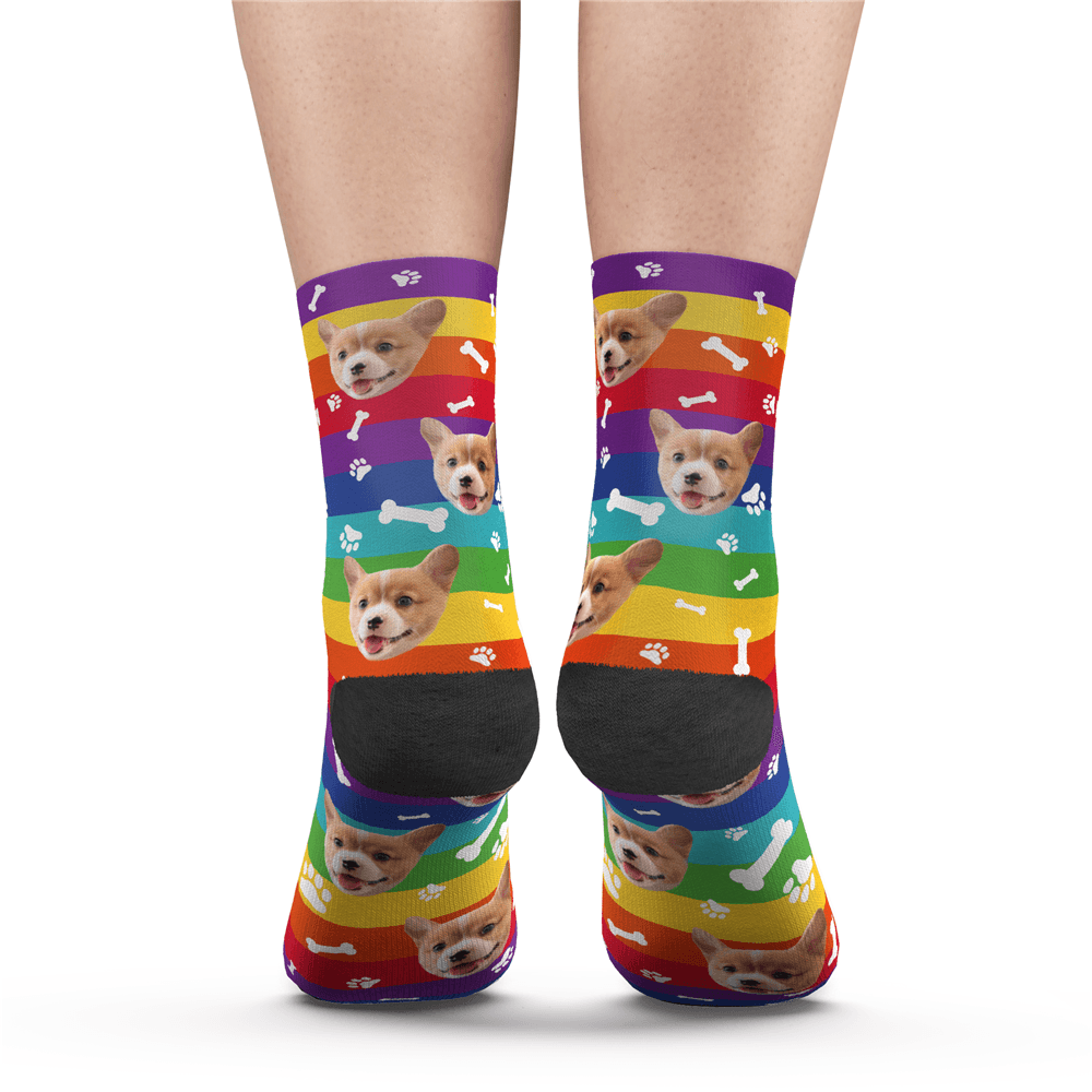 Custom Rainbow Socks Dog With Your Text -MyPhotoSocksAU